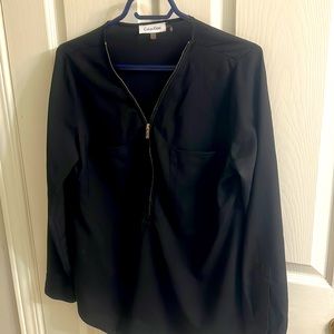 Black dress top- business casual top with gold half zip